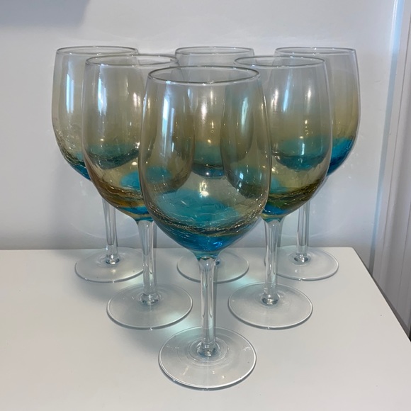 ✨RARE✨ Pier 1 Ombré Crackle Wine Glasses - Set of 6